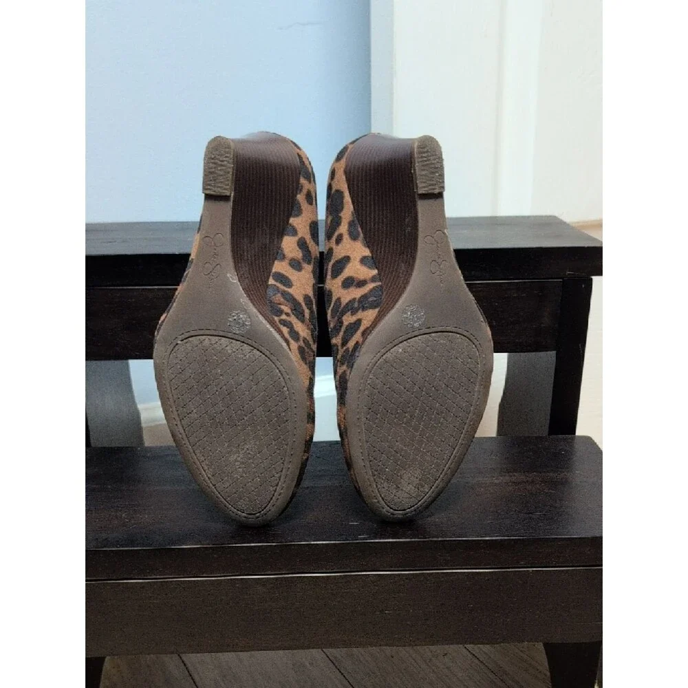 Jessica Simpson Cash Leopard Print Wedge Pumps - Brown/Black Size 7.5M